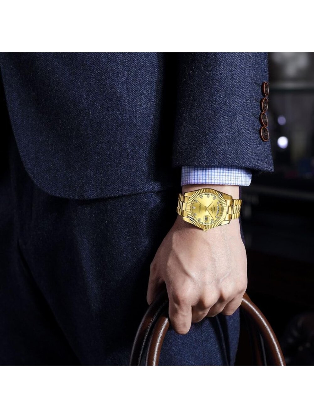 Nibosi Men's Gold Analog Quartz Stainless Dimond Waterproof Desiger Wrist Watch - Picture 6 of 6